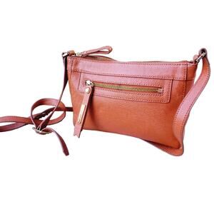 Saks Fifth Avenue Saffiano Orange Leather Crossbody Bag Black Label